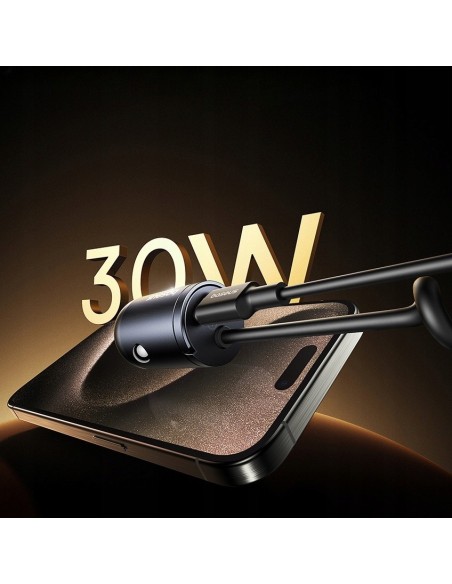 Baseus Tiny Star Mini Ładowarka Samochodowa USB-C+USB-C Kabel 30W Czarna