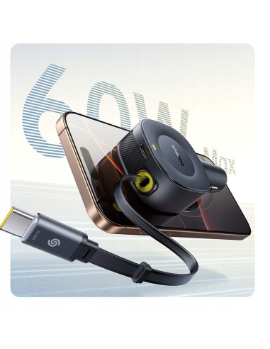 Baseus PrimeTrip VR2 Ładowarka Samochodowa Z Wysuwanym Kablem C+C 30W Czarna