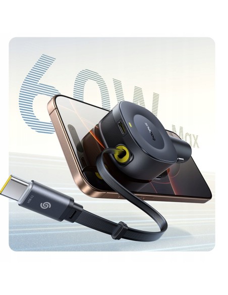 Baseus PrimeTrip VR2 Ładowarka Samochodowa Z Wysuwanym Kablem C+C 30W Czarna