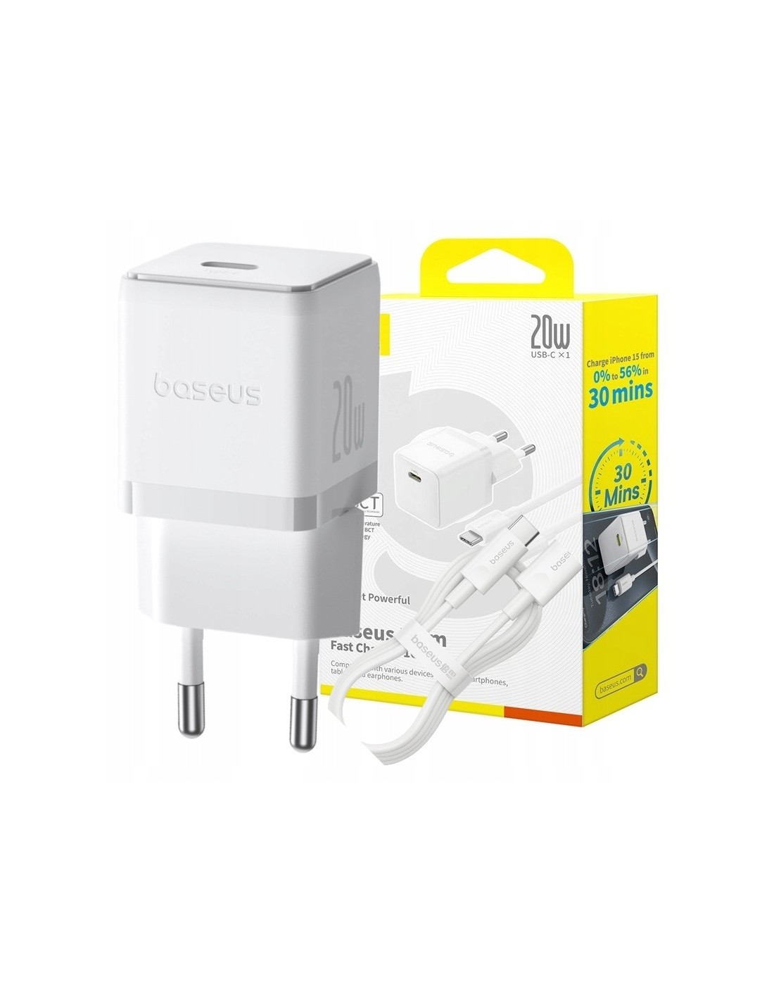 Baseus Palm Szybka Ładowarka Sieciowa USB-C 20W Biała