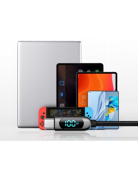 Baseus Kabel USB-C Do USB-C Z Wyświetlaczem 5A 1m Czarny
