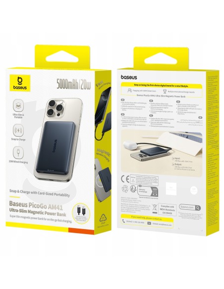 Baseus PicoGo AM41 Ultracienki Magnetyczny Power Bank 5000mAh 20W Szary