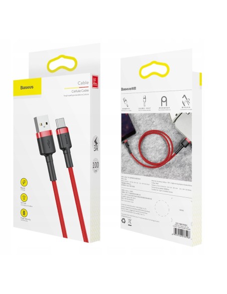 Baseus Cafule Kabel USB Do USB-C 1m 3A Czerwono-Czarny