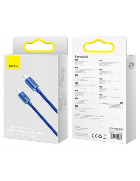 Baseus Crystal Shine Kabel USB-C Do USB-C 100W 2m Niebieski