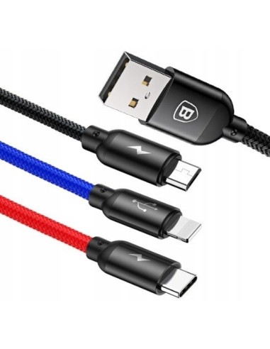 Baseus Three Primary Colors Kabel 3w1 USB Do Lightning Micro USB-C 3.5A 30cm