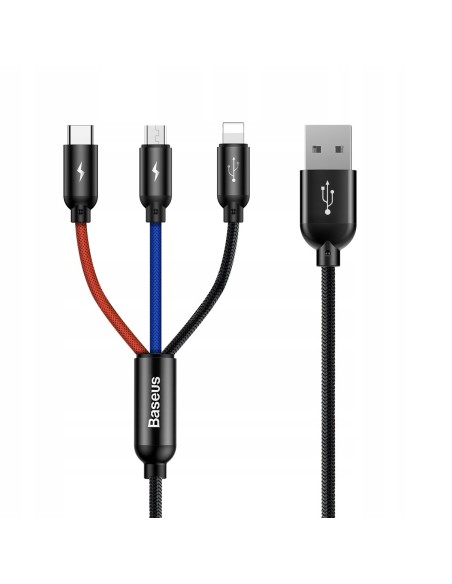 Baseus Three Primary Colors Kabel 3w1 USB Do Lightning Micro USB-C 3.5A 30cm