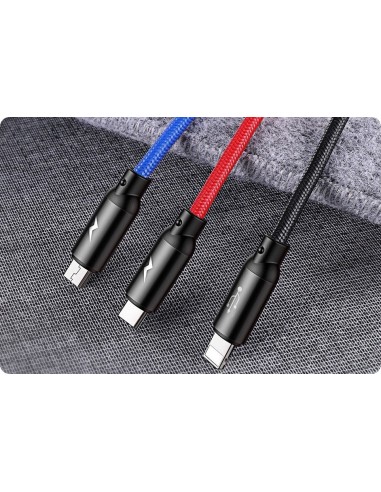Baseus Three Primary Colors Kabel 3w1 USB Do Lightning Micro USB-C 3.5A 30cm