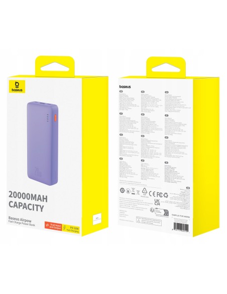 Baseus Airpow Power Bank Z Szybkim Ładowaniem 20W 20000mAh Fioletowy