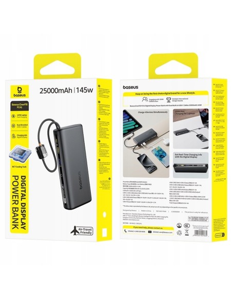 Baseus EnerFill FC41 Power Bank Z Wbudowanymi Kablami USB-C 25000mAh Czarny