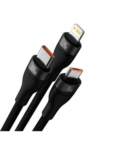 Baseus Flash Series 2 Kabel USB-C / USB-A Do USB-C Lightning Micro USB 1.2m 100W Czarny
