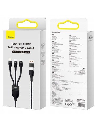 Baseus Flash Series 2 Kabel USB-C / USB-A Do USB-C Lightning Micro USB 1.2m 100W Czarny