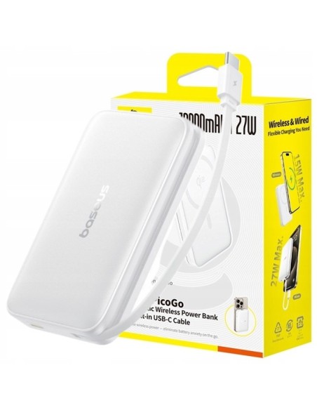 Baseus PicoGo Qi2 Magnetyczny Power Bank 10000mAh 27W Biały
