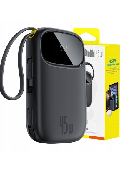 Baseus EnerFill FC31 Qpow 3 Power Bank Z Cyfrowym Wyświetlaczem Z Kablem USB-C+iP 20000mAh 45W Czarny