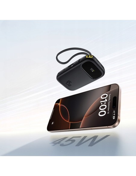 Baseus EnerFill FC31 Qpow 3 Power Bank Z Cyfrowym Wyświetlaczem Z Kablem USB-C+iP 20000mAh 45W Czarny