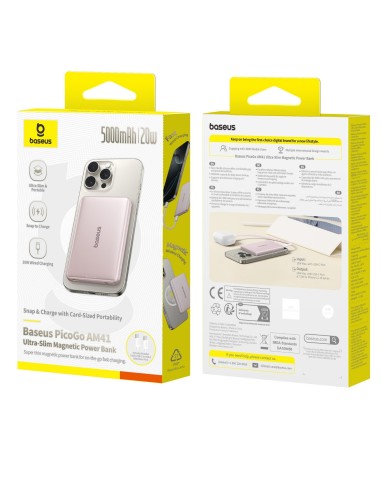 Baseus PicoGo AM41 Ultra-Slim MagnetycznyPower Bank 5000mAh 20W Różowy