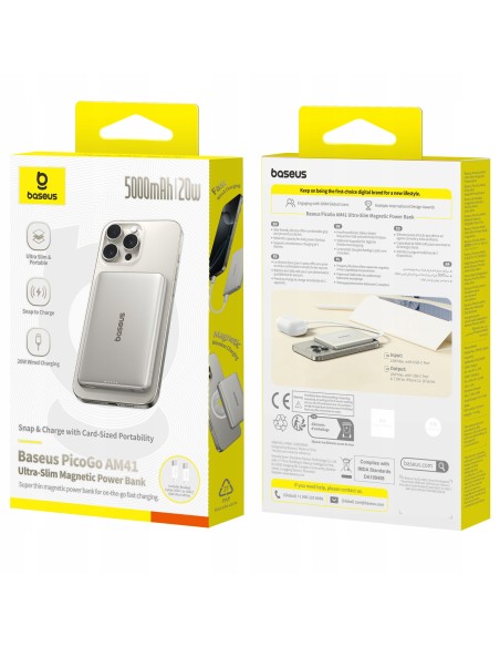 Baseus PicoGo AM41 Ultra-Slim Magnetyczny Power Bank 5000mAh 20W Szary
