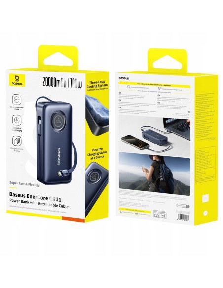 Baseus EnerCore CR11 Power Bank Z Wysuwanym Kablem 20000mAh 100W Czarny