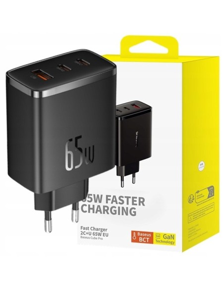 Baseus GaN5 Cube Pro Ładowarka Sieciowa 2x USB-C USB-A 65W Czarny