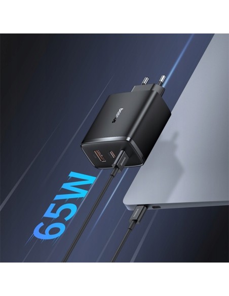 Baseus GaN5 Cube Pro Ładowarka Sieciowa 2x USB-C USB-A 65W Czarny