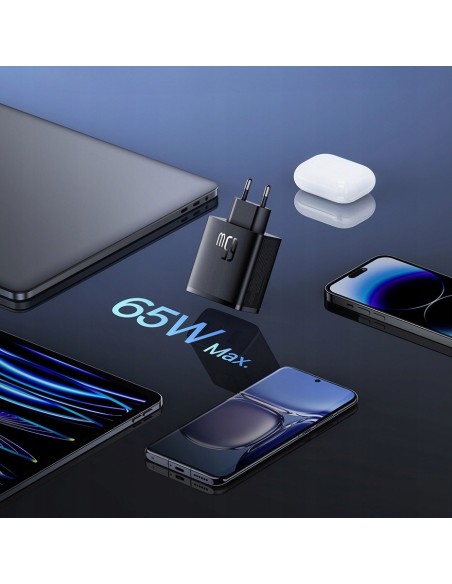 Baseus GaN5 Cube Pro Ładowarka Sieciowa 2x USB-C USB-A 65W Czarny