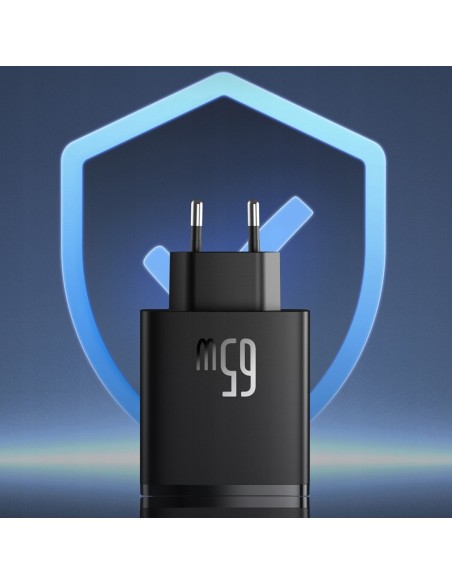 Baseus GaN5 Cube Pro Ładowarka Sieciowa 2x USB-C USB-A 65W Czarny