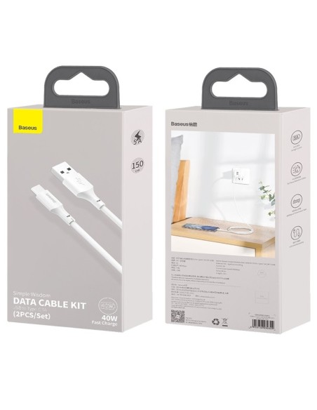 Baseus Simple Wisdom Kabel USB Do USB-C 5A 2szt 1.5m Biały