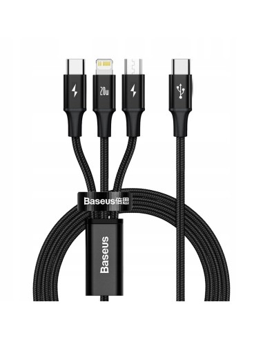 Baseus Rapid Series Kabel 3w1 USB-C Micro Lightning 20W 1.5m Czarny