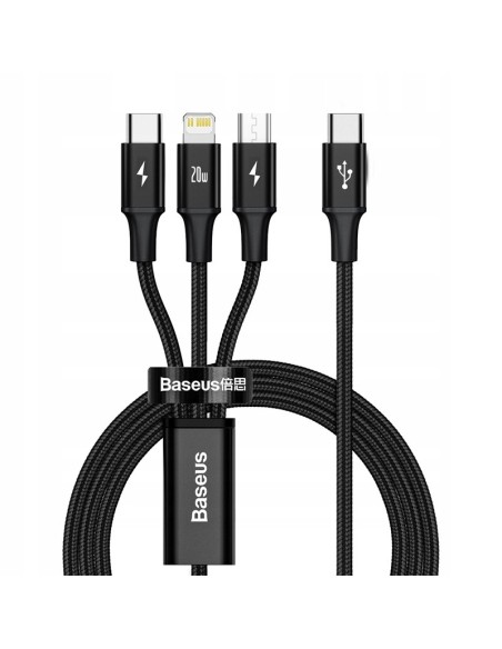 Baseus Rapid Series Kabel 3w1 USB-C Micro Lightning 20W 1.5m Czarny