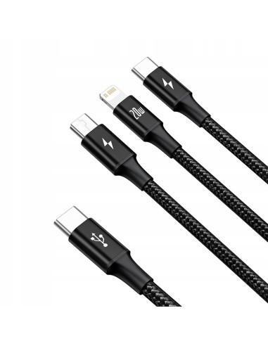 Baseus Rapid Series Kabel 3w1 USB-C Micro Lightning 20W 1.5m Czarny