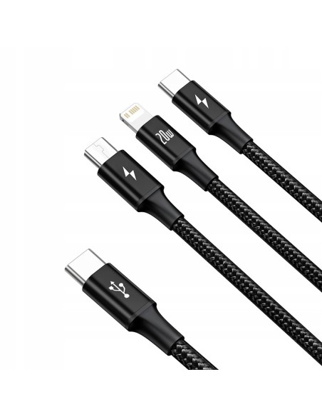 Baseus Rapid Series Kabel 3w1 USB-C Micro Lightning 20W 1.5m Czarny