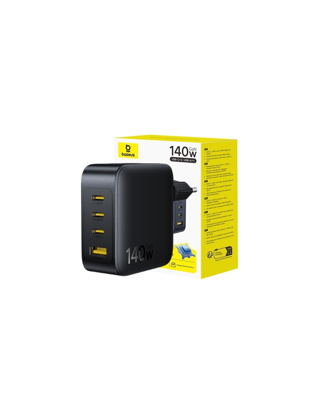 Baseus EnerFill FH11 GaN Ładowarka Sieciowa 140W EU Cosmic Black
