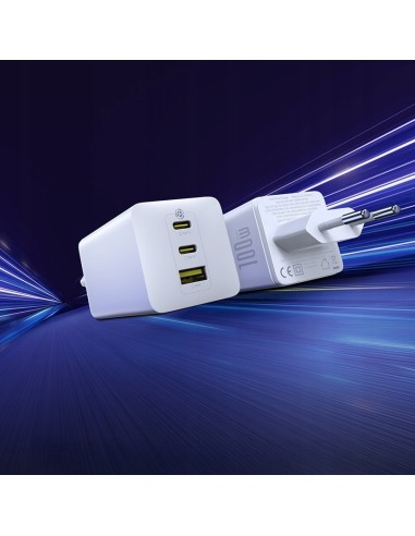 Baseus EnerFill FE11 Szybka Ładowarka Sieciowa 2C+U 100W EU Moon White