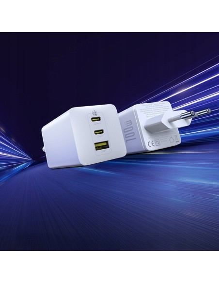 Baseus EnerFill FE11 Szybka Ładowarka Sieciowa 2C+U 100W EU Moon White