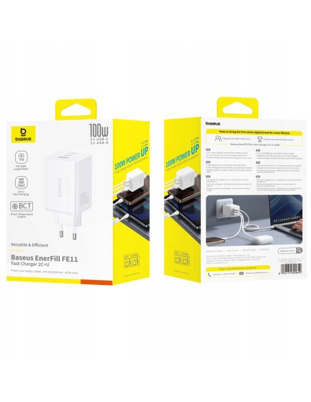 Baseus EnerFill FE11 Szybka Ładowarka Sieciowa 2C+U 100W EU Moon White