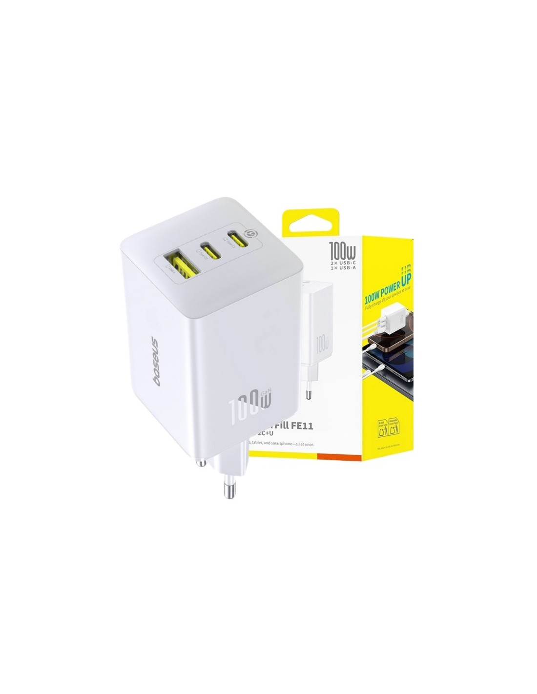 Baseus EnerFill FE11 Szybka Ładowarka Sieciowa 2C+U 100W EU Moon White