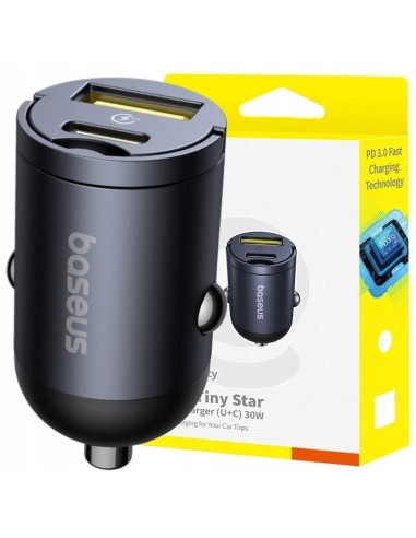 Baseus Tiny Star Mini Ładowarka Samochodowa (U+C) 30W Czarny