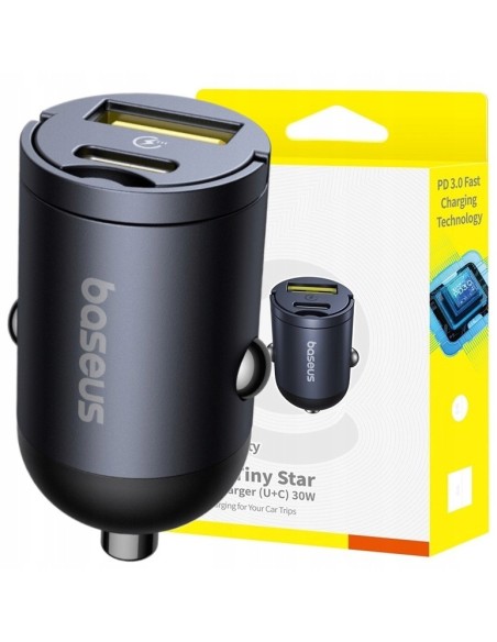 Baseus Tiny Star Mini Ładowarka Samochodowa (U+C) 30W Czarny