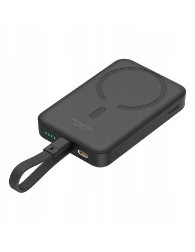 Baseus Magnetic Mini Power Bank Z Ładowaniem Bezprzewodowym I Kablem USB-C 10000mAh 20W Czarny