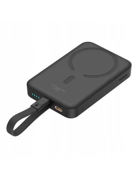 Baseus Magnetic Mini Power Bank Z Ładowaniem Bezprzewodowym I Kablem USB-C 10000mAh 20W Czarny
