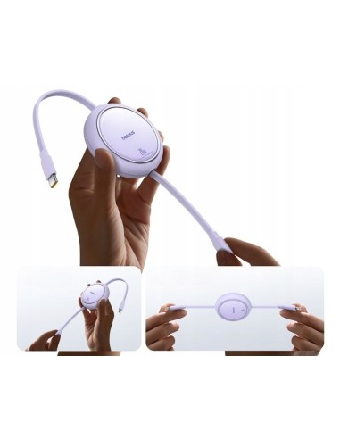 Baseus Free2Pull Rozwijany Kabel Do iPhone USB-C Do Ligtning 20W 1m Fioletowy
