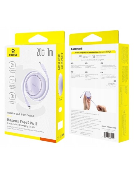 Baseus Free2Pull Rozwijany Kabel Do iPhone USB-C Do Ligtning 20W 1m Fioletowy