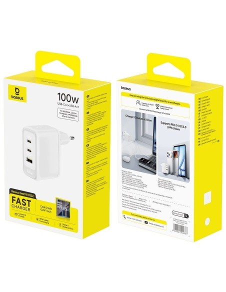 Baseus EnerFill FE22 Ładowarka Sieciowa 2xUSB-C USB-A 100W Biała