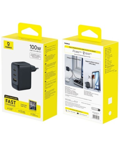 Baseus EnerFill FE22 Ładowarka Sieciowa 2xUSB-C USB-A 100W Czarna