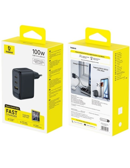 Baseus EnerFill FE22 Ładowarka Sieciowa 2xUSB-C USB-A 100W Czarna