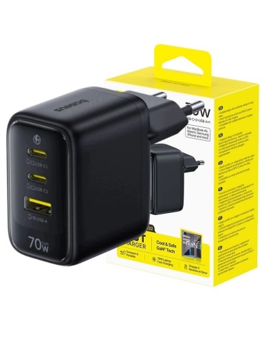 Baseus EnerFill FE22 Ładowarka Sieciowa 2xUSB-C USB-A 70W Czarna