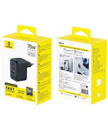 Baseus EnerFill FE22 Ładowarka Sieciowa 2xUSB-C USB-A 70W Czarna