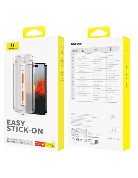 Baseus Sapphire Szkło Hartowane Pełne 9H Do Apple iPhone 15 Pro Max + Aplikator