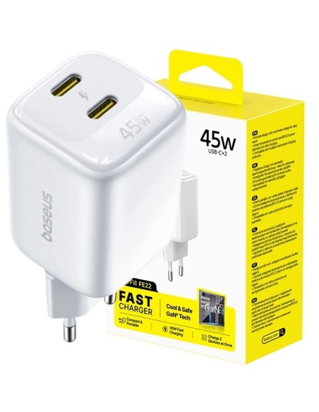 Baseus EnerFill FE22 Ładowarka Sieciowa 2xUSB-C 45W Biała