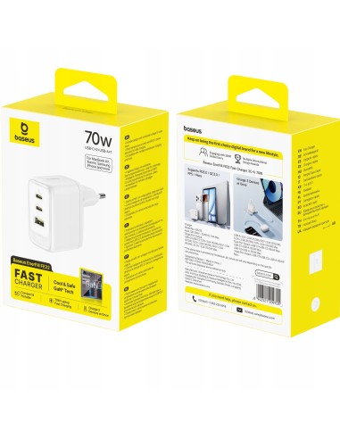 Baseus EnerFill FE22 Ładowarka Sieciowa 2xUSB-C USB-A 70W Biała