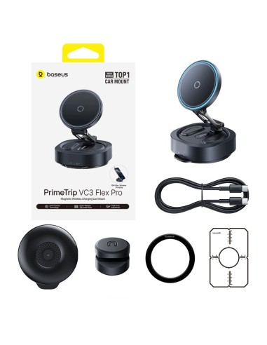 Baseus PrimeTrip VC3 Flex Pro Magnetyczny Uchwyt Samochodowy Z Ładowaniem Bezprzewodowym Czarny